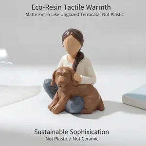 Resin Girl Holding Dog Figurine Modern Minimalist Sculpture Desktop Ornament Home Decor Aesthetic Room Decor Gift