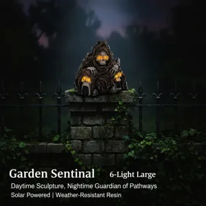 Solar Halloween skull garden statue with glowing lights, resin yard outdoor decoration.