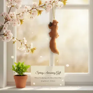 Süßes Eichhörnchen Hängeornament aus Harz mit Zapfen für Frühlingsfenster und Wanddeko.