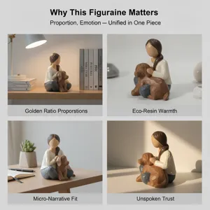 Resin girl hugging dog figurine minimalist healing home decor aesthetic tabletop ornament