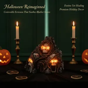 Detailed view of the solar-powered Halloween skull ornament with glowing eyes for festive decor.