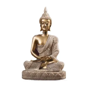 Southeast Asian Buddha statue resin craft home zen decor meditating figurine with lotus base.