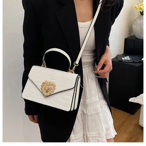 Borsa a mano in pelle con stampa coccodrillo bianca borsa a tracolla elegante con fibbia a cuore