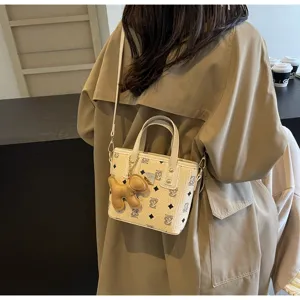 Korean style printed bucket bag women fashion shoulder crossbody handbag with cute charm.
