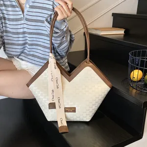 Γυναικείο Moda PU Δερμάτινο Tote Bag Μεγάλης Χωρητικότητας Monogram Τσάντα Ώμου Casual Τσάντα Χειρός