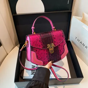 Fashion pink snakeskin handbag women stylish shoulder crossbody bag trendy 2025 summer new