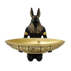 Egyptian Anubis Resin Storage Tray Black Gold Figurine Desktop Home Decor Ornament