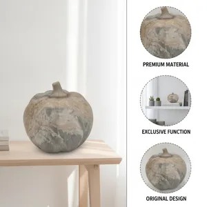 Resin pumpkin ornament for home decor, water transfer print desktop decoration, autumn aesthetic.