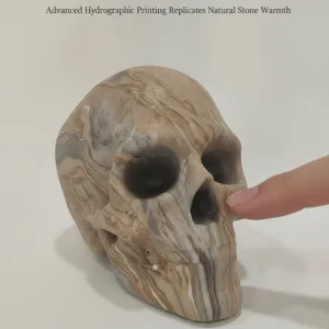 Resin Skull Ornament Water Transfer Stone Texture Halloween Gothic Desktop Decor Figurine