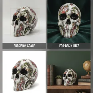 Resin human skull statue gothic home decor spooky Halloween table ornament tattoo art design