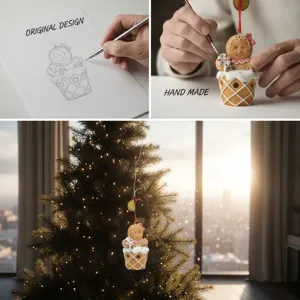 Gingerbread man Christmas tree ornament, resin cute hanging pendant for holiday home decoration.