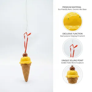 Mango ice cream cone Christmas tree pendant, eco-friendly resin material detail view.