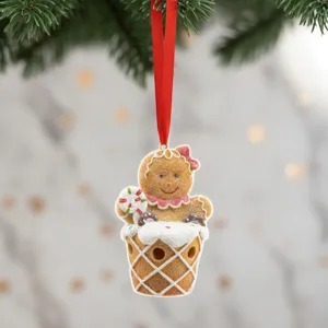 Christmas Gingerbread Man Resin Ornament Cute Lollipop Hanging Pendant Desktop Figurine Holiday Home Decor Gift