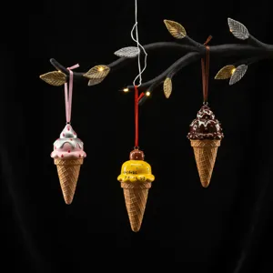 Resin ice cream cone Christmas tree ornament, cute holiday hanging pendant for home decor.