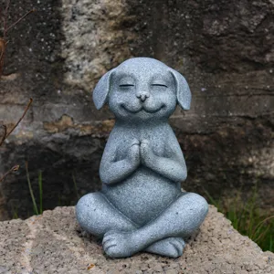 Meditating Yoga Dog Statue Resin Cute Animal Figurine Home Garden Zen Decor Sculpture