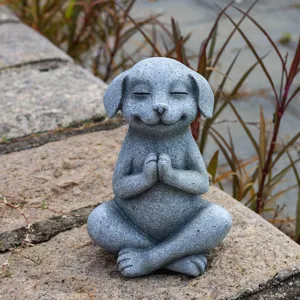 Meditating yoga dog statue zen puppy stone finish figurine calm garden ornament home decor.