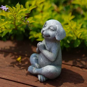Meditating dog yoga figurine stone texture zen garden home decor sculpture tabletop ornament