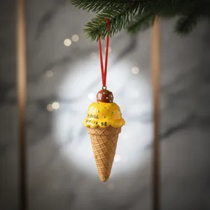 Resin Mango Ice Cream Cone Christmas Tree Pendant Cute Miniature Sculpture Holiday Home Decor Hanging Ornament