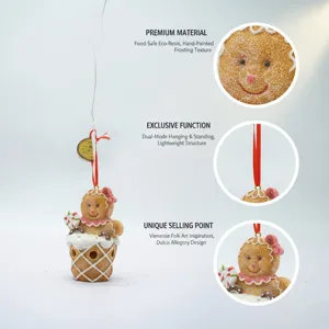 Charming gingerbread man Christmas ornament made from eco-friendly resin with candy details.