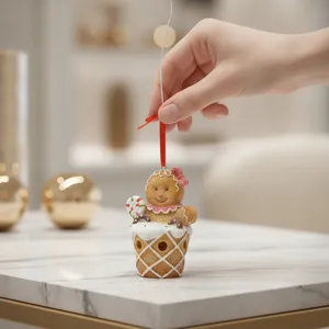 Christmas gingerbread man hanging ornament resin candy cone holiday tree decor cute gift