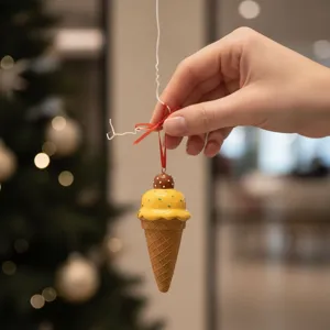 Mango ice cream cone Christmas tree hanging ornament resin festive decoration miniature