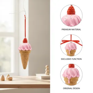 Cute strawberry ice cream cone Christmas tree hanging ornament resin decor for holiday party