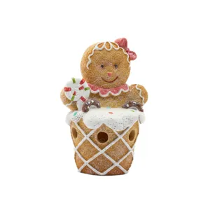 Christmas resin gingerbread man figurine decoration with candy prop, table centerpiece