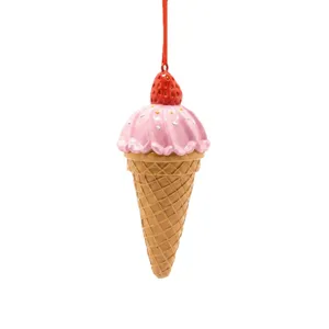 Resin strawberry ice cream cone Christmas tree hanging ornament holiday decoration cute