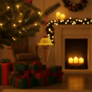 Cute Mango Ice Cream Cone Christmas Tree Ornament Resin Holiday Hanging Decoration