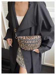 Trendy leopard print crossbody chest bag for women, versatile PU waist bag for casual daily use.