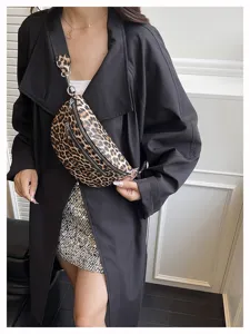 Leopard print PU leather crossbody bag, stylish waist bag and chest bag for daily women use.
