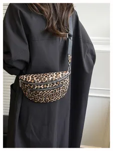 Women leopard print crossbody chest bag casual PU leather shoulder bag versatile fashion purse.
