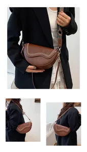 Vintage brown saddle bag for women, stylish PU leather crossbody shoulder bag underarm purse.