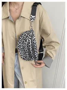 Leopard print crossbody chest bag, versatile PU leather waist bag with wide strap.