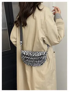 Trendy black and white leopard print crossbody bag, stylish waist pack for women everyday.