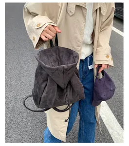 Sac à dos oreilles de lapin rétro mignon, sac casual en suédine avec cordon de serrage.