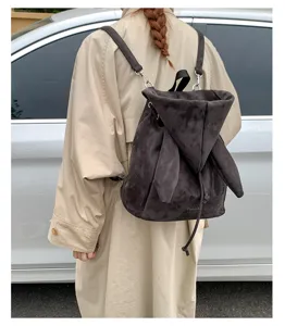 Sac à dos rétro mignon avec oreilles de lapin en suédine douce cordon pour femmes loisir