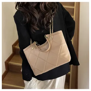 Women fashion quilted tote bag large capacity chain shoulder handbag for daily work commute