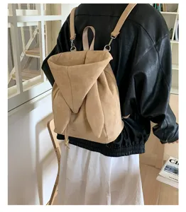 Sac à dos rétro mignon oreilles de lapin, cordon en suédine détail sac décontracté.