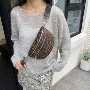Women's Fashion Leopard Print PU Leather Crossbody Waist Bag Chest Bag Casual Multi-Pocket Zipper Shoulder Bag Streetwear