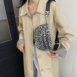 Stylish black and white leopard print sling bag, casual PU leather chest fanny pack for women.