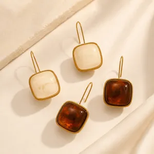 Vintage quadratische Harz Ohrringe mit goldenen Edelstahl Haken elegante Schmuckstücke