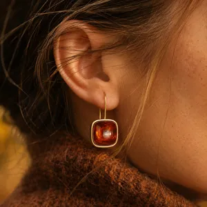 Vintage Edelstahl Quadratisch Harz Ohrringe Vergoldet Geometrisch Ohrhänger Retro Schmuck Für Damen