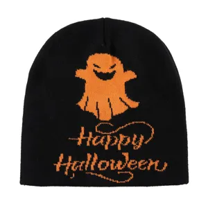 Halloween Geist Strickmütze Beanie, Herbst Winter warme Pullover Mütze mit Buchstaben Jacquard.