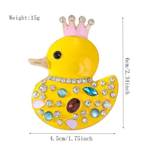 Cute rhinestone crown little yellow duck brooch enamel cartoon pin for coat suit alloy