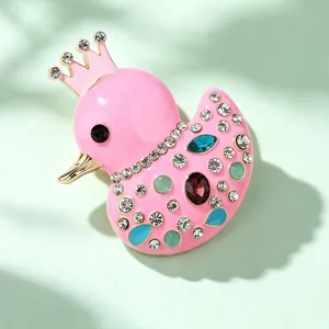 Cute Crown Little Yellow Duck Brooch Pin Alloy Enamel Rhinestone Animal Coat Suit Decor Fashion Jewelry Gift For Unisex