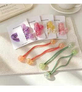 Cute kids glitter ball hair ties double rubber bands colorful hair accessories set for girls