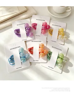 Cute kids hair ties detail, colorful glitter bead double hair ropes set for girls daily wear.
