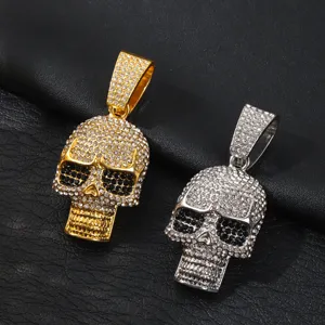 Men hip hop fully paved rhinestone skull pendant necklace luxury fashion jewelry accessory
