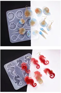DIY Harz Silikonform für Muschel und Seepferdchen Ohrringe, ideal für handgemachte Ozean Schmuck.